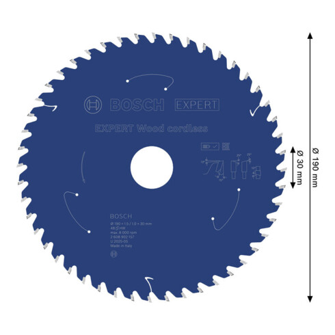 Bosch EXPERT Lama per sega circolare legno, 190x1,45x30 mm, Z48