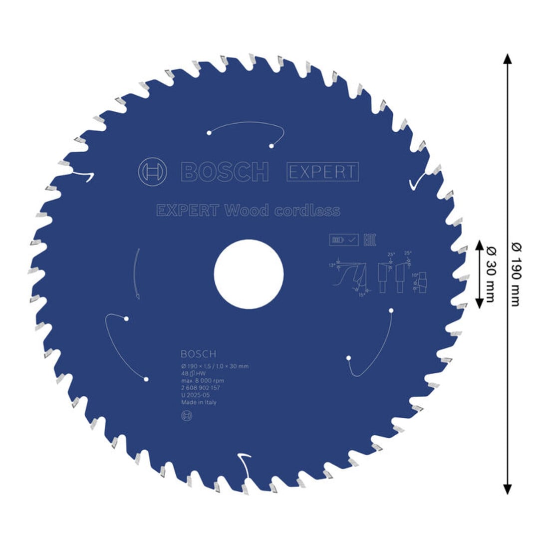 Bosch EXPERT Lama per sega circolare legno, 190x1,45x30 mm, Z48