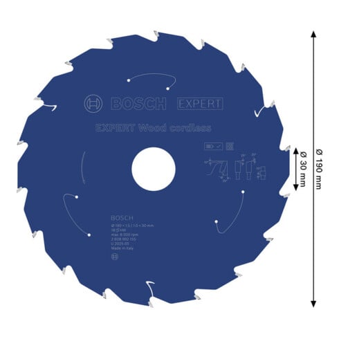 Bosch EXPERT Lama per sega circolare legno, 190x30 mm, Z18