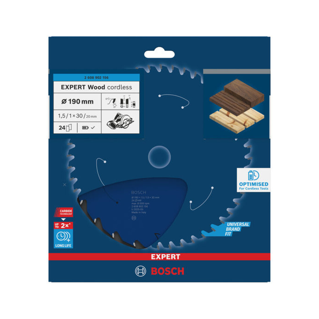Bosch EXPERT Lama per sega circolare legno, 190x30 mm, Z24