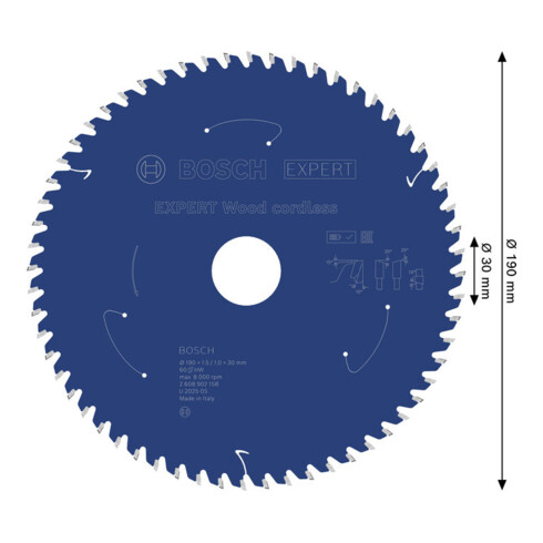 Bosch EXPERT Lama per sega circolare legno, 190x30 mm, Z60