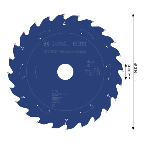 Bosch EXPERT Lama per sega circolare legno, 216x1,7x30 mm, Z24, angolo denti 25°