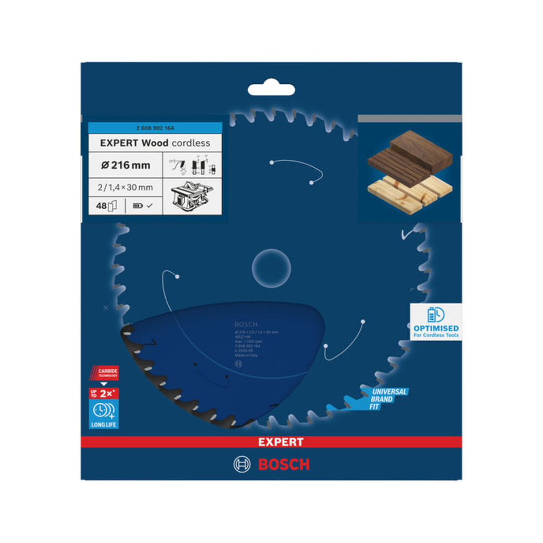 Bosch EXPERT Lama per sega circolare legno, 216x1,7x30 mm, Z48, angolo di taglio 15°