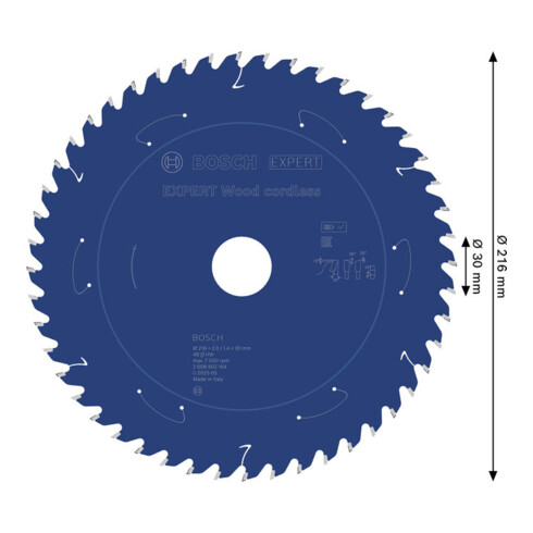 Bosch EXPERT Lama per sega circolare legno, 216x1,7x30 mm, Z48, angolo di taglio 15°