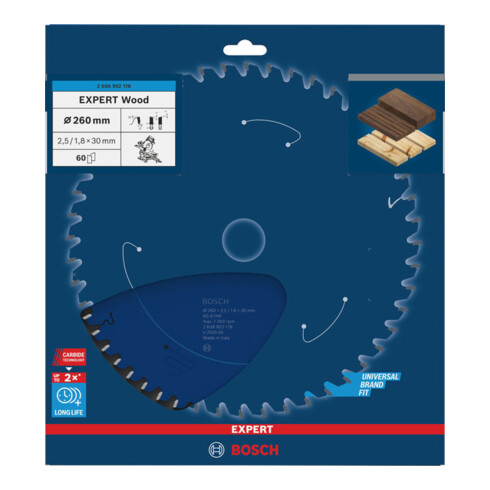 Bosch EXPERT Lama per sega circolare legno, 260x30 mm, Z60