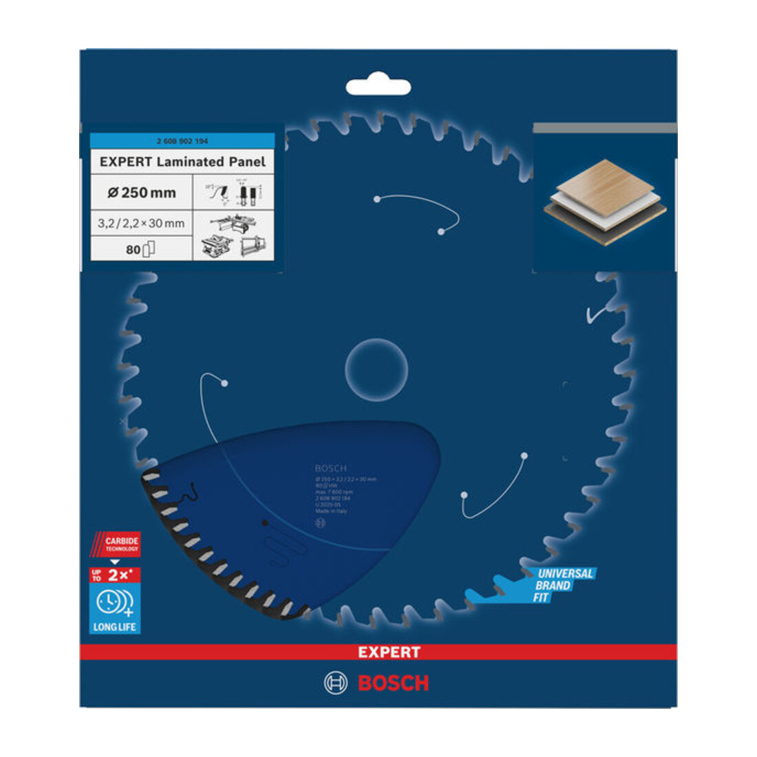 Bosch EXPERT Lama per sega circolare pannelli laminati, 250x30 mm, Z80