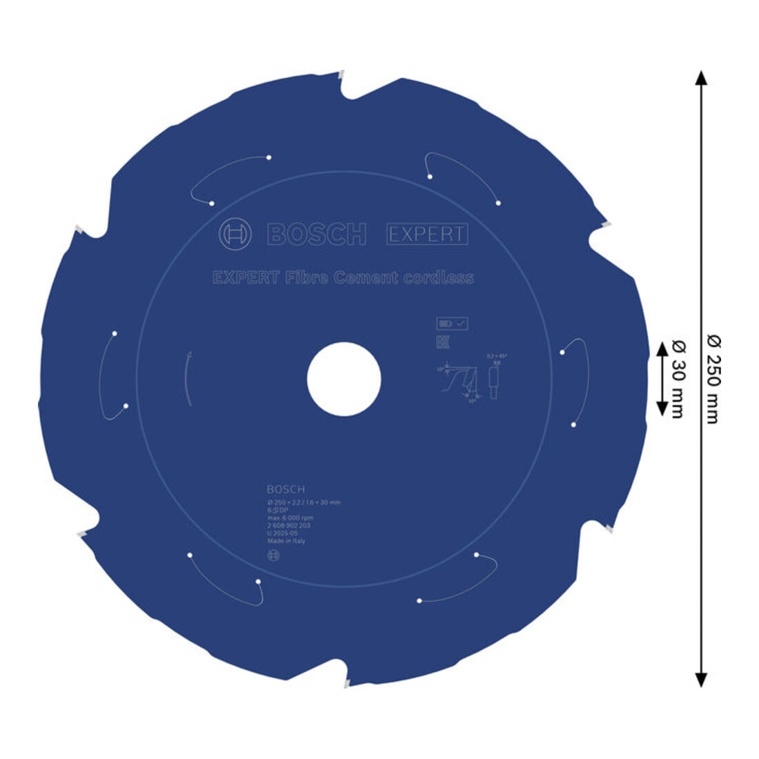 Bosch EXPERT Lama per sega circolare per cemento fibrocemento, 250x2,2x30 mm, Z6