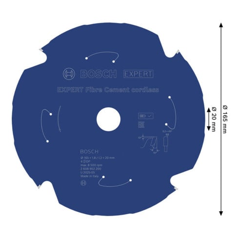Bosch EXPERT Lama per sega circolare per fibrocemento, 165x20 mm, Z4
