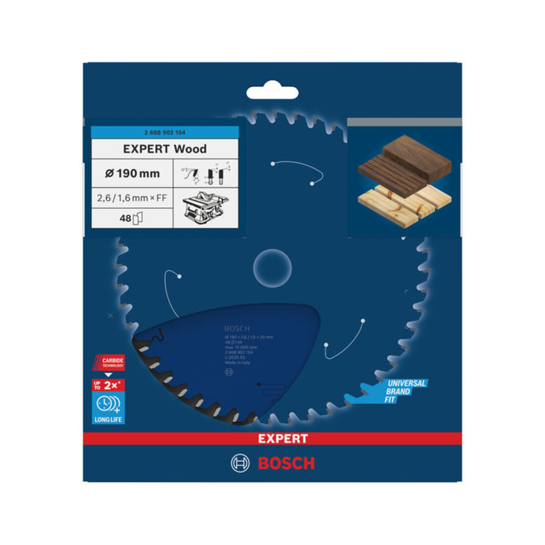 Bosch EXPERT Lama per sega circolare per legno, 190x2,4x30 mm, Z48