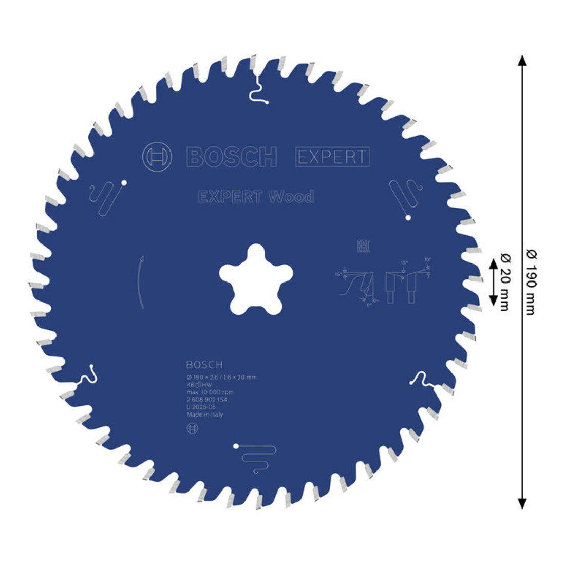 Bosch EXPERT Lama per sega circolare per legno, 190x2,4x30 mm, Z48