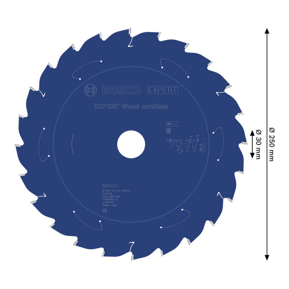 Bosch EXPERT Lama per sega circolare per legno, 250x30 mm, Z24