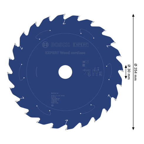 Bosch EXPERT Lama per sega circolare per legno, 254x2,1x30 mm, Z24, angolo denti 25°