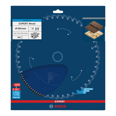 Bosch EXPERT Lama per sega circolare per legno, 254x25,4 mm, Z120