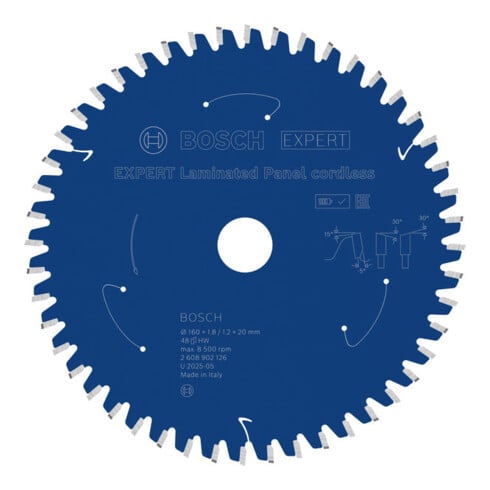 Bosch EXPERT Lama per sega circolare per pannelli laminati, 160x1,8x20 mm, Z48