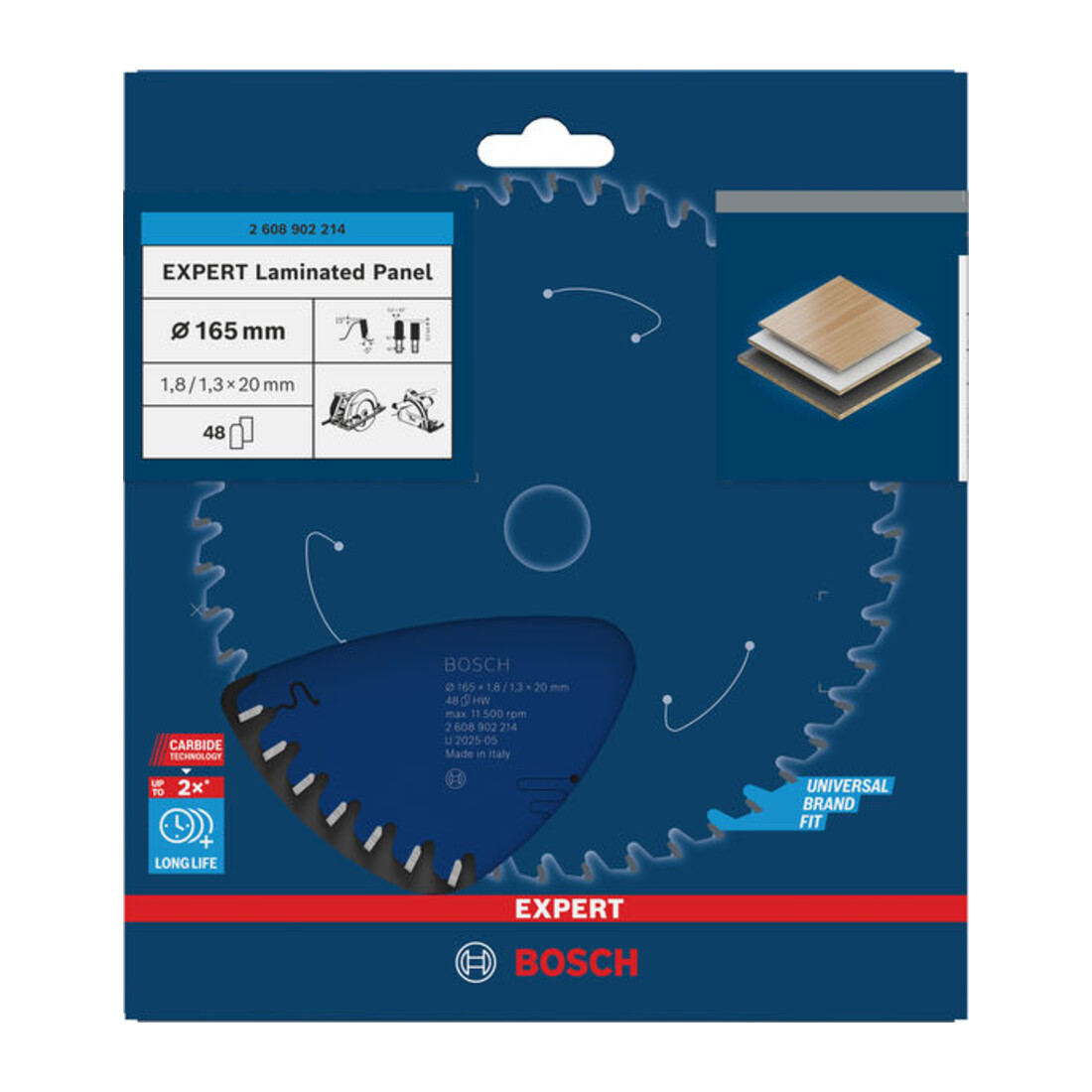 Bosch EXPERT Lama per sega circolare per pannelli laminati, 165x1,8x20 mm, Z48