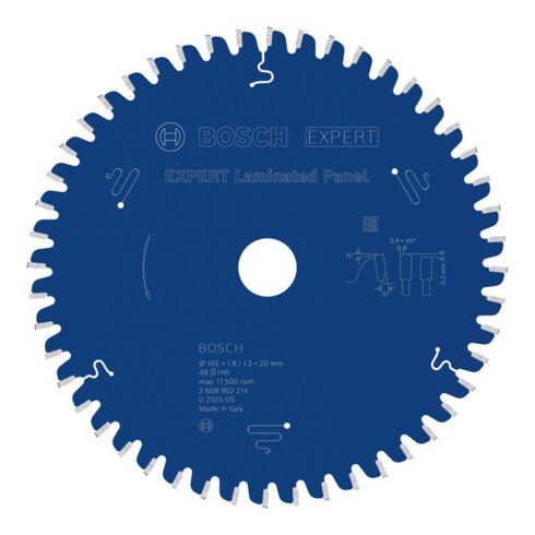 Bosch EXPERT Lama per sega circolare per pannelli laminati, 165x1,8x20 mm, Z48
