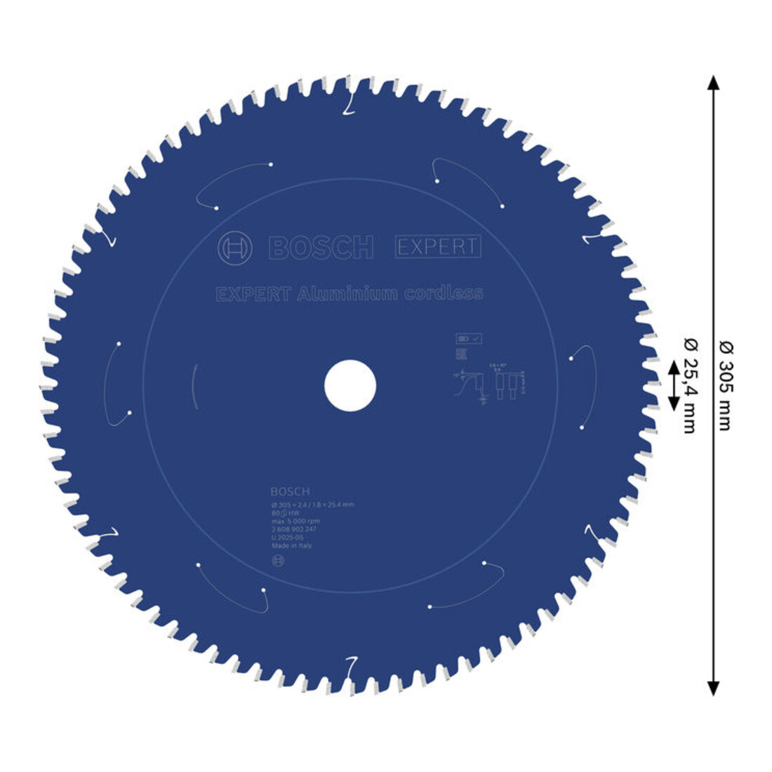 Bosch EXPERT Lama per sega circolare senza filo in alluminio, 305 x 2,4/1,8 x 25,4 mm, Z80