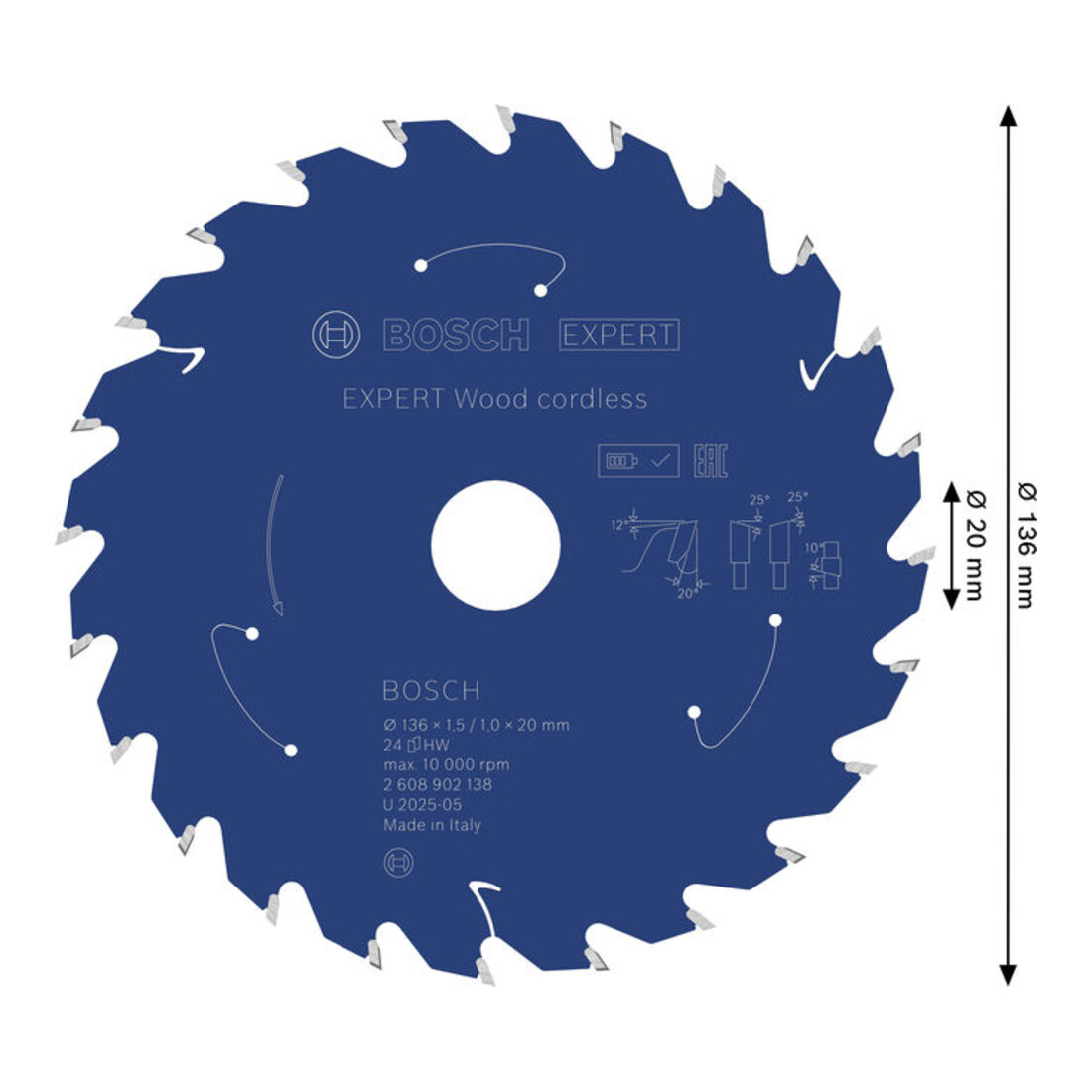 Bosch EXPERT Lame de scie circulaire bois, 136x20 mm, Z24