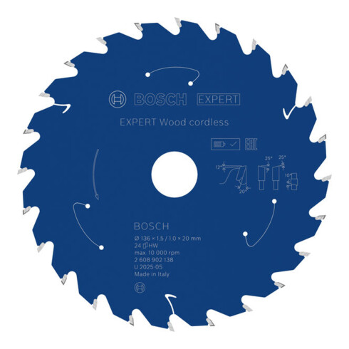 Bosch EXPERT Lame de scie circulaire bois, 136x20 mm, Z24