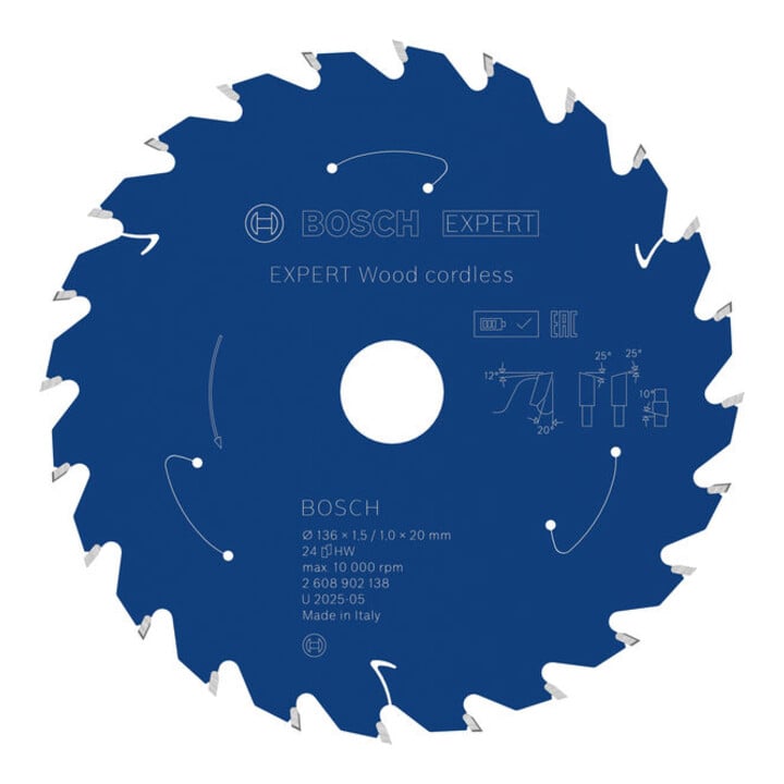 Bosch EXPERT Lame de scie circulaire bois, 136x20 mm, Z24
