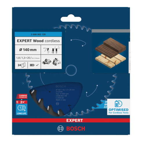 Bosch EXPERT Lame de scie circulaire bois, 140x1,8x20 mm, Z24 avec bague de réduction