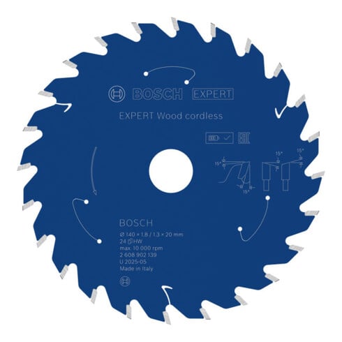 Bosch EXPERT Lame de scie circulaire bois, 140x1,8x20 mm, Z24 avec bague de réduction