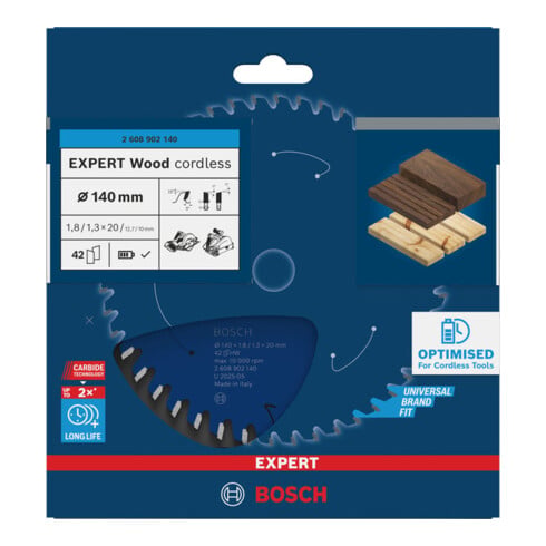 Bosch EXPERT Lame de scie circulaire bois, 140x1,8x20 mm, Z42 avec bague de réduction