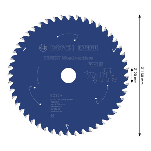 Bosch EXPERT Lame de scie circulaire bois, 160x1,45x20 mm, Z48