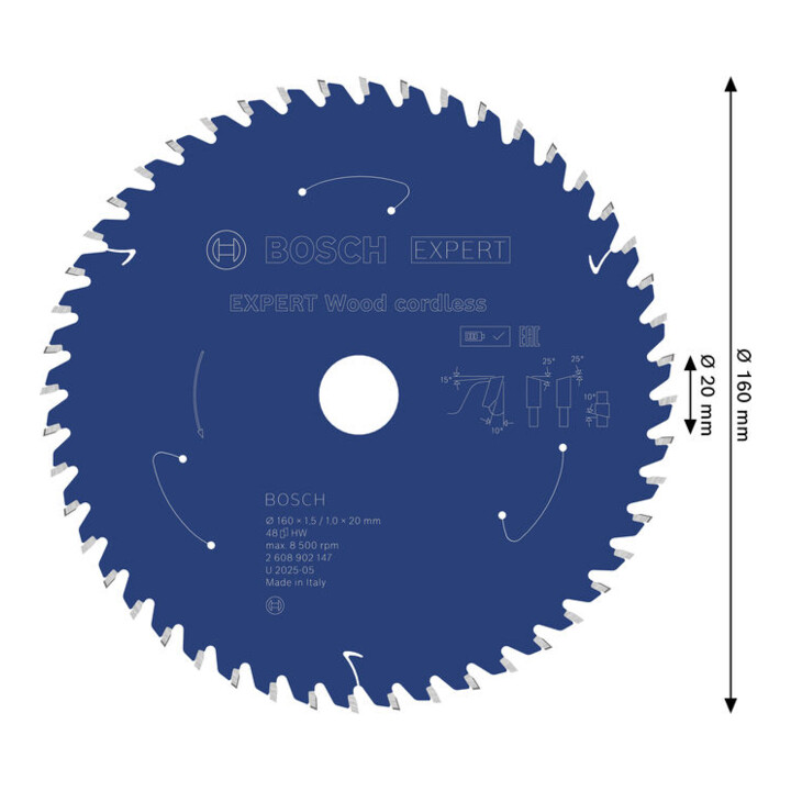 Bosch EXPERT Lame de scie circulaire bois, 160x1,45x20 mm, Z48