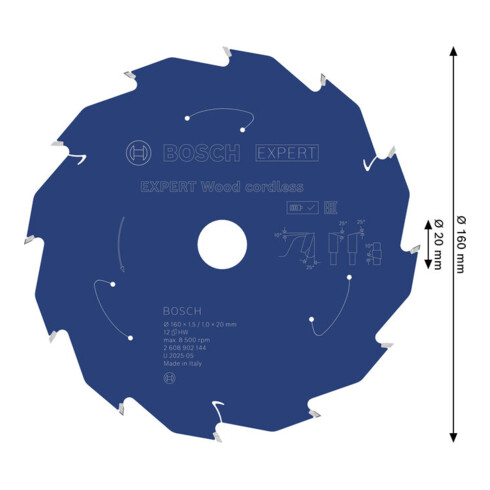 Bosch EXPERT Lame de scie circulaire bois, 160x20 mm, Z12
