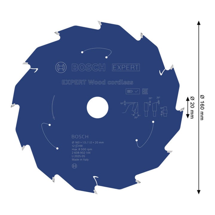 Bosch EXPERT Lame de scie circulaire bois, 160x20 mm, Z12