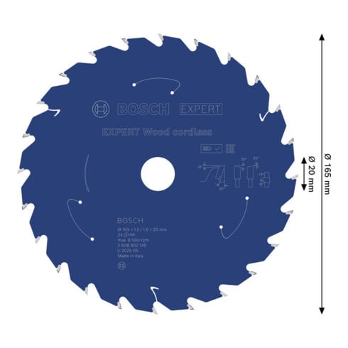 Bosch EXPERT Lame de scie circulaire bois, 165x1,45x20 mm, Z24