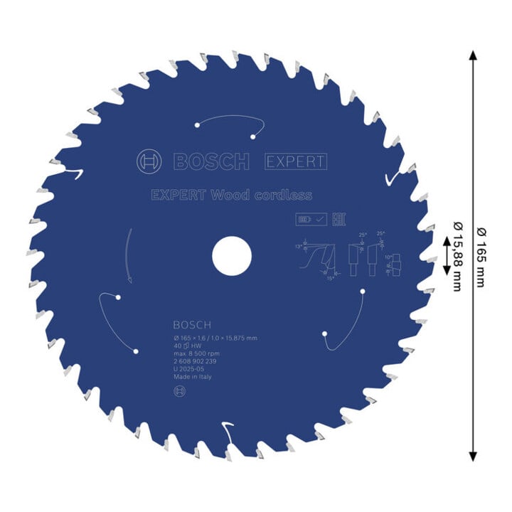 Bosch EXPERT Lame de scie circulaire bois, 165×15,875 mm, Z40