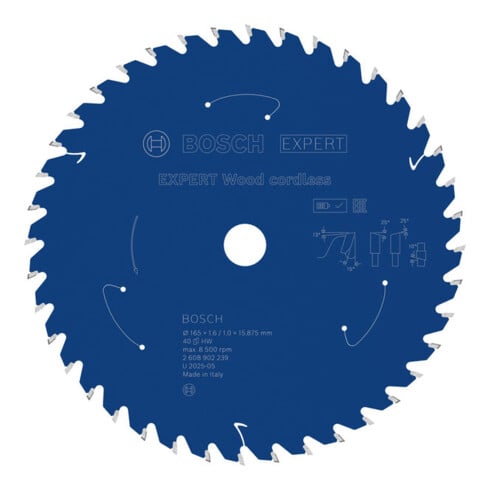 Bosch EXPERT Lame de scie circulaire bois, 165×15,875 mm, Z40
