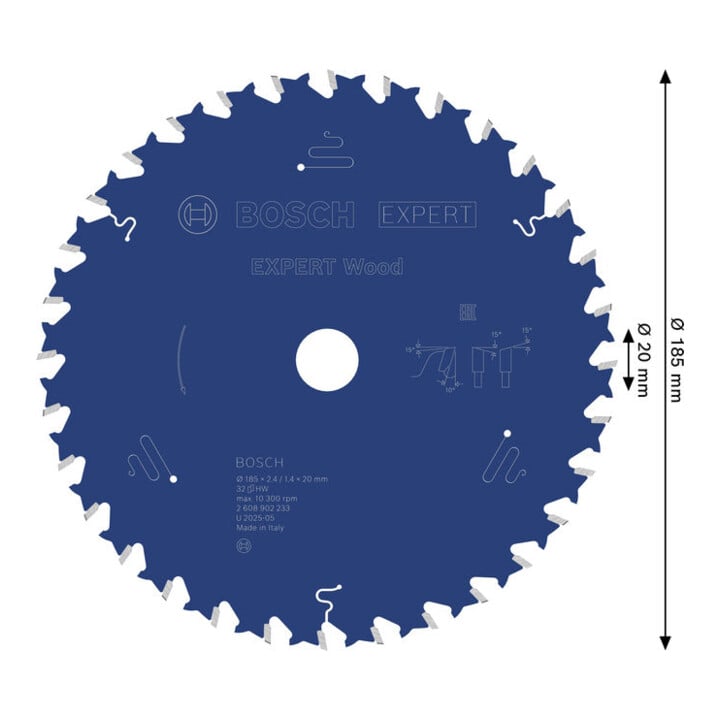 Bosch EXPERT Lame de scie circulaire bois, 185x2,4x20 mm, Z32
