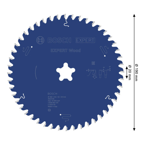 Bosch EXPERT Lame de scie circulaire bois, 190x2,4x30 mm, Z48