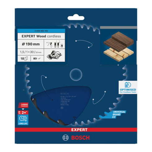 Bosch EXPERT Lame de scie circulaire bois, 190x30 mm, Z18