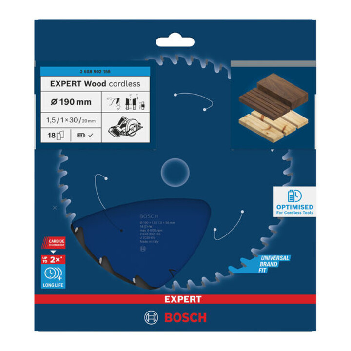 Bosch EXPERT Lame de scie circulaire bois, 190x30 mm, Z18