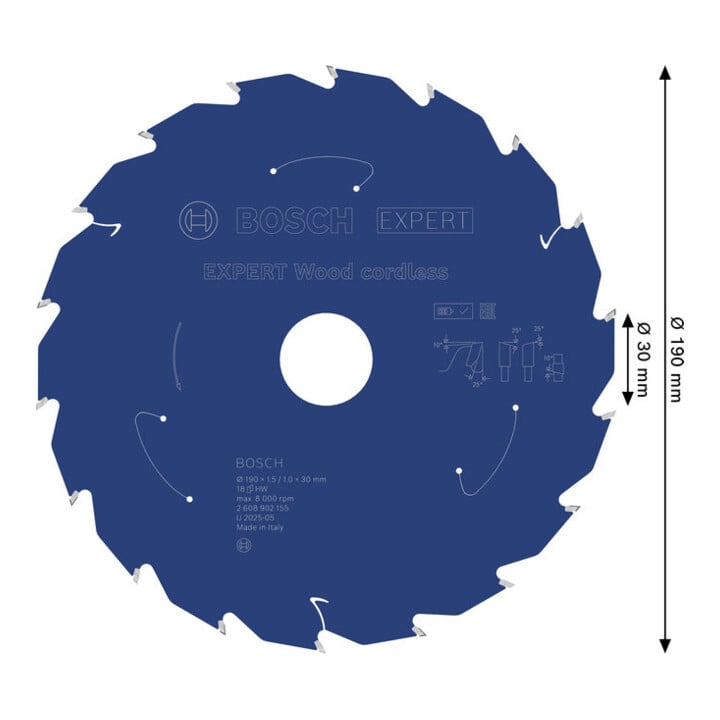 Bosch EXPERT Lame de scie circulaire bois, 190x30 mm, Z18