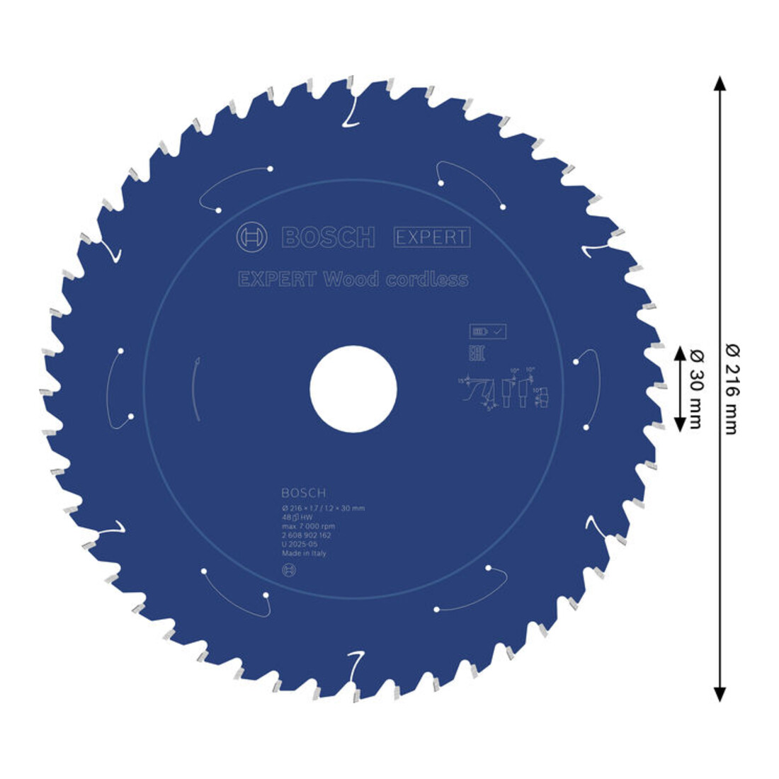 Bosch EXPERT Lame de scie circulaire bois, 216x1,7x30 mm, Z48, angle de dépouille 5°