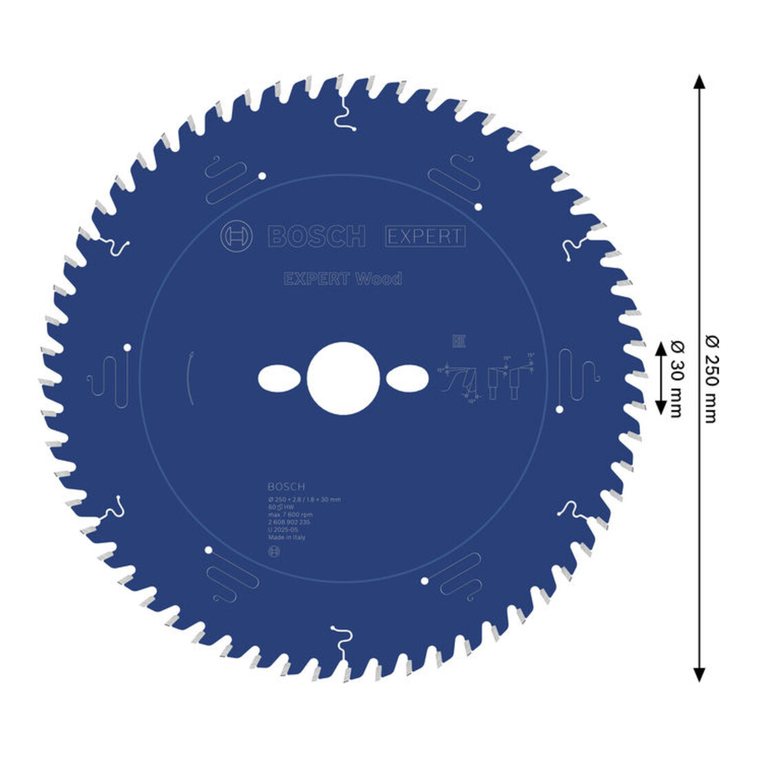 Bosch EXPERT Lame de scie circulaire bois, 250x2,8x30 mm, Z60