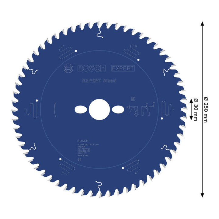 Bosch EXPERT Lame de scie circulaire bois, 250x2,8x30 mm, Z60
