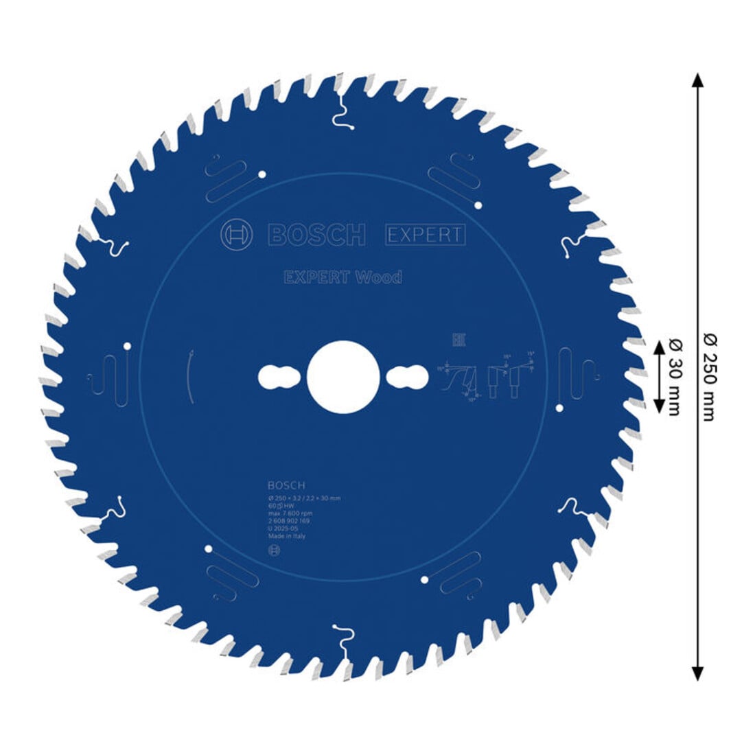 Bosch EXPERT Lame de scie circulaire bois, 250x3,2x30 mm, Z60