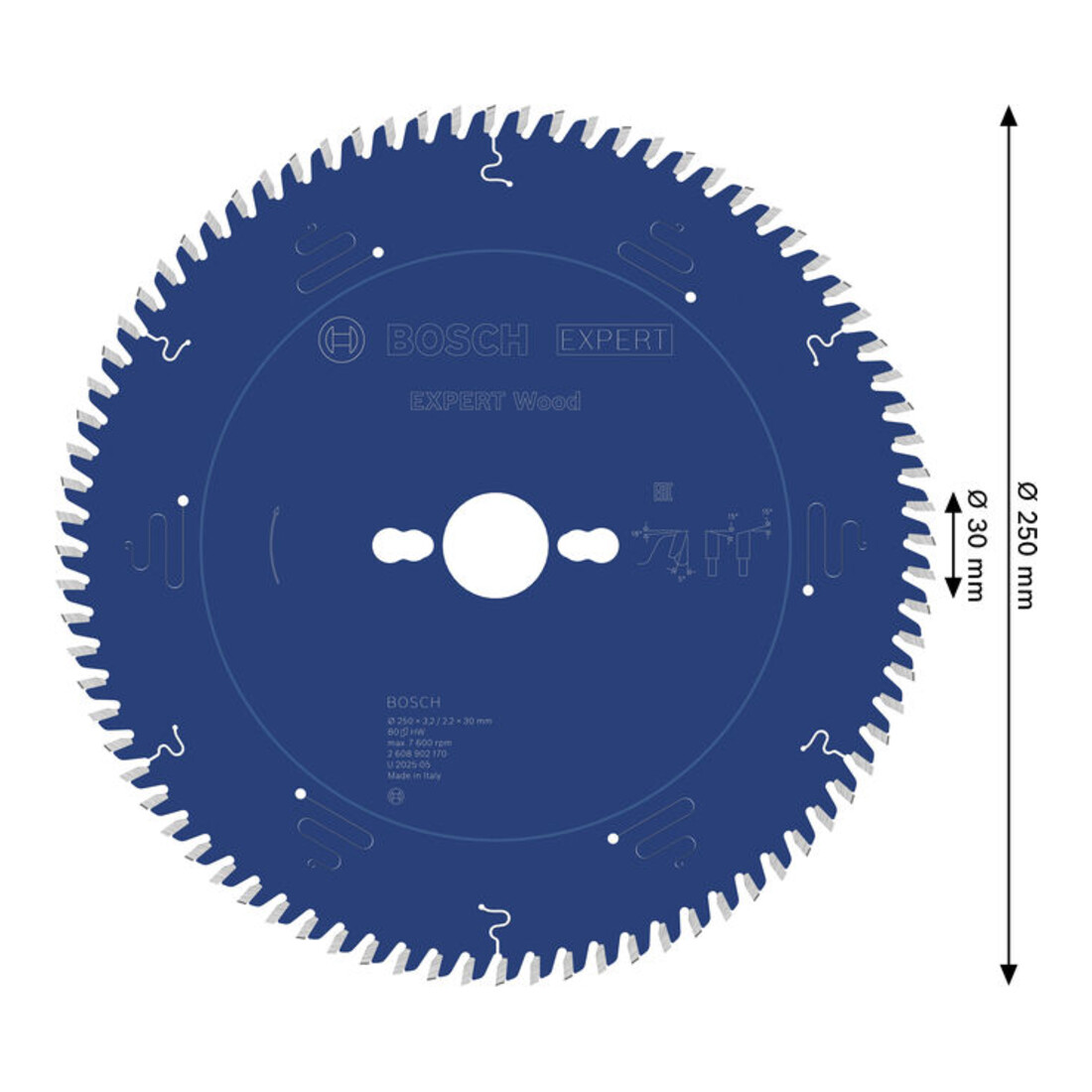 Bosch EXPERT Lame de scie circulaire bois, 250x3,2x30 mm, Z80
