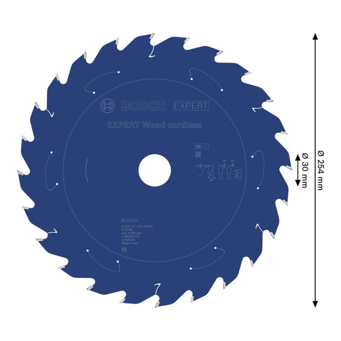 Bosch EXPERT Lame de scie circulaire bois, 254x2,1x30 mm, Z24, angle de dent 25°