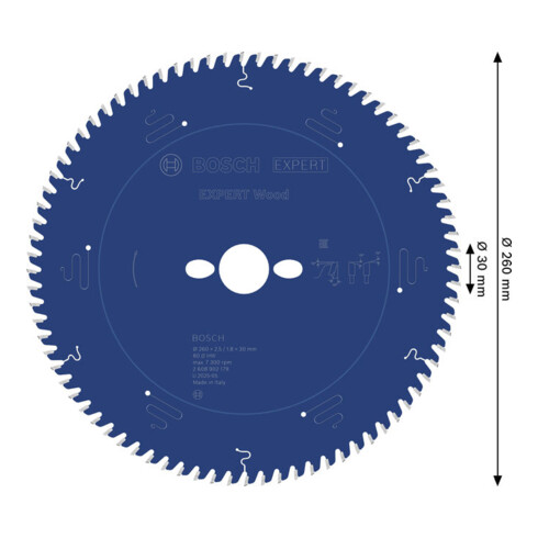 Bosch EXPERT Lame de scie circulaire bois, 260x30 mm, Z80