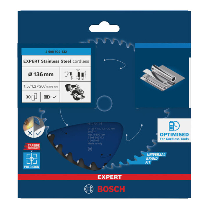 Bosch EXPERT Lame de scie circulaire en acier inoxydable, 136x20 mm, Z30