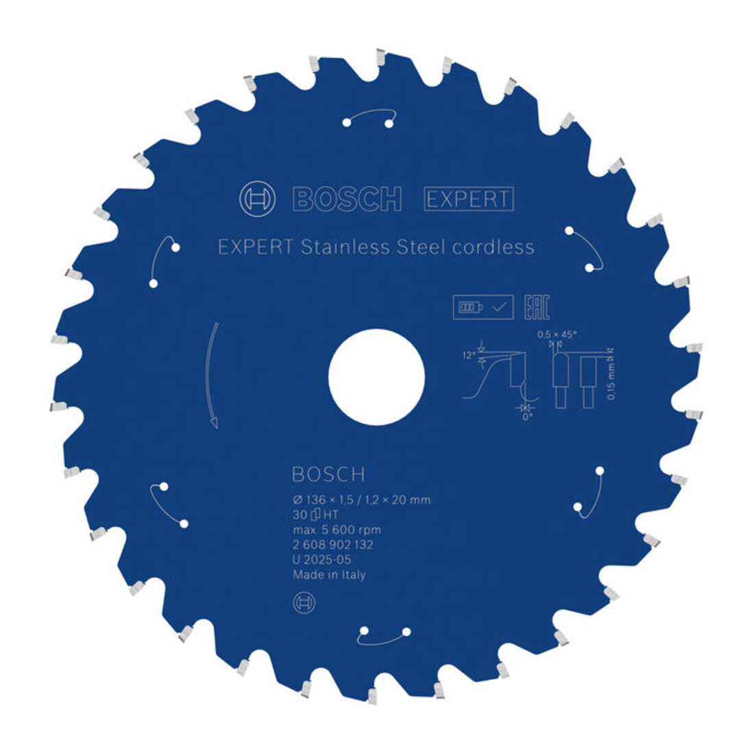 Bosch EXPERT Lame de scie circulaire en acier inoxydable, 136x20 mm, Z30