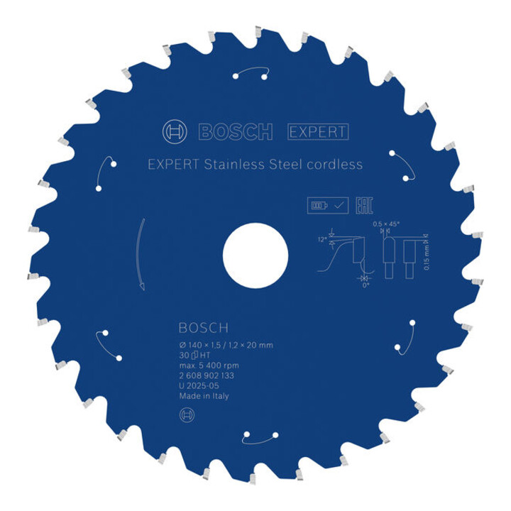 Bosch EXPERT Lame de scie circulaire en acier inoxydable, 140x20 mm, Z30