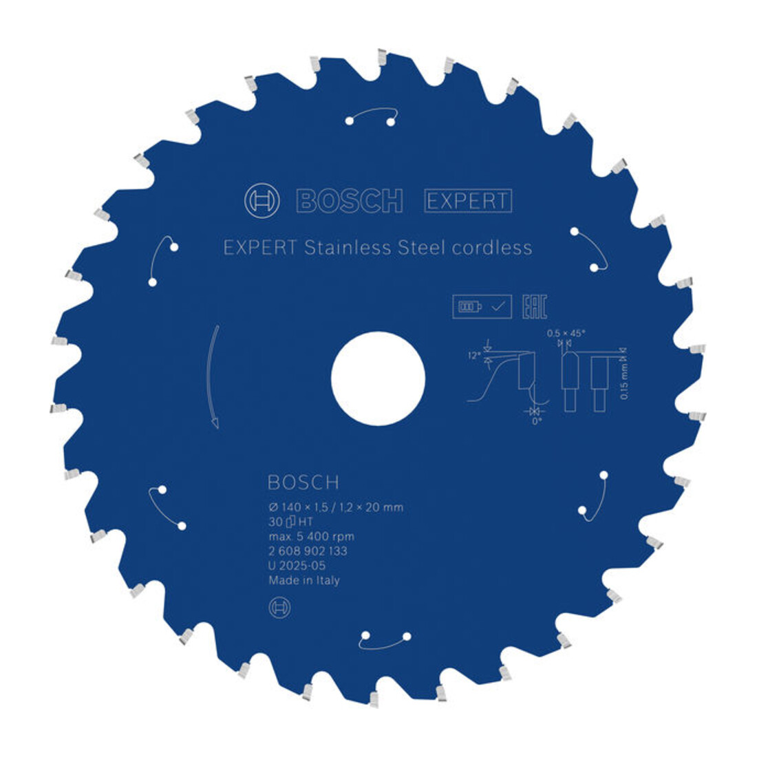 Bosch EXPERT Lame de scie circulaire en acier inoxydable, 140x20 mm, Z30